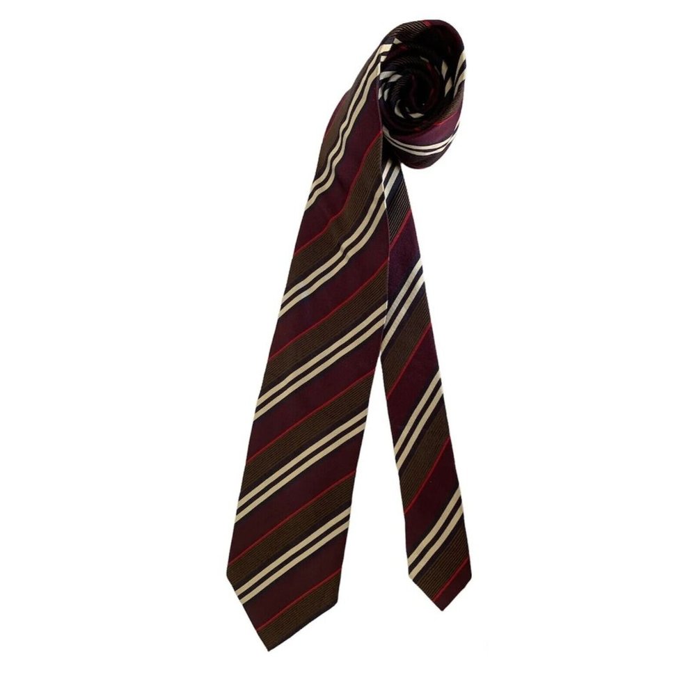 BURBERRY LONDON Burgundy Striped Silk Tie Made In Italy 59"/ 3".1/2 EX COND